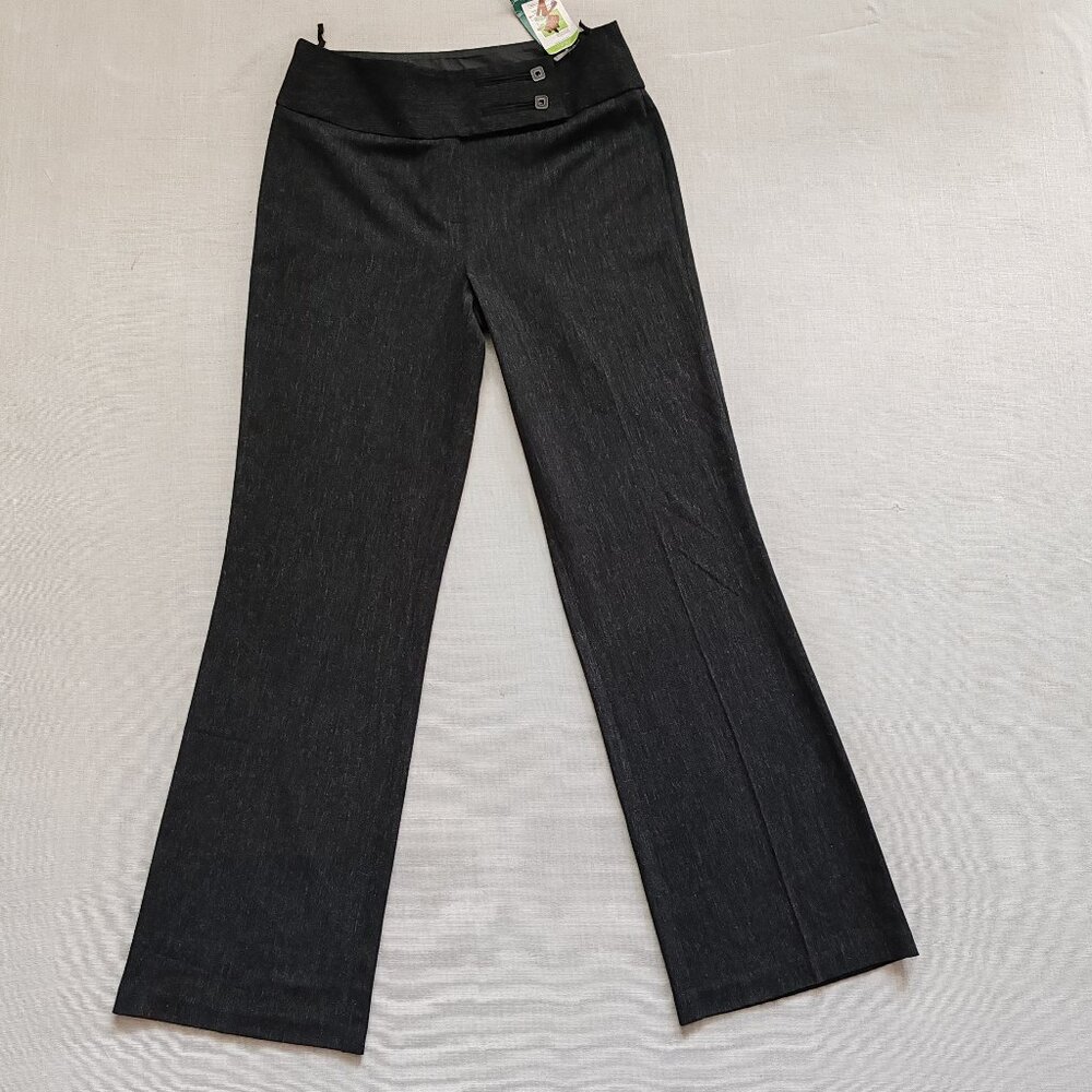 Marks & Spencer Dark Charcoal Wide Leg Trousers UK 12 Long US 8 Workwear Stretch